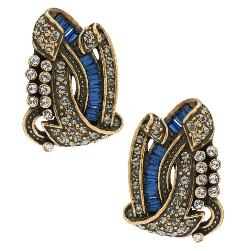 HEIDI DAUS "French Collar" Crystal Art Deco Button Earrings Clip On